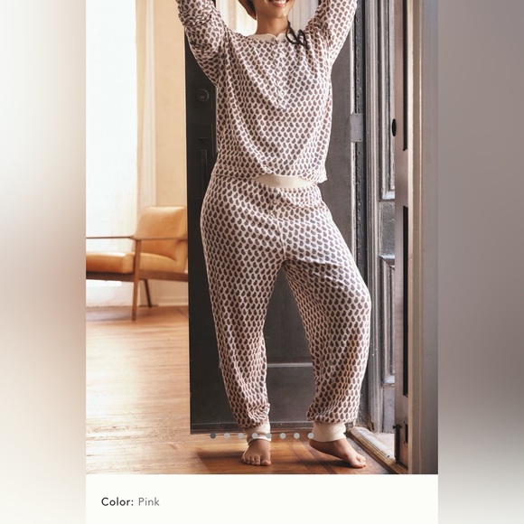 Anthropologie Red/White Celestial Pattern Waffle Knit Pajama Set 2XL - Picture 8 of 8